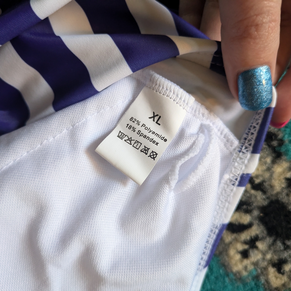 Blue and White Striped One Piece Swimsuit with Halter Neck 1950s RETRO STAGE - Picture 6 of 6